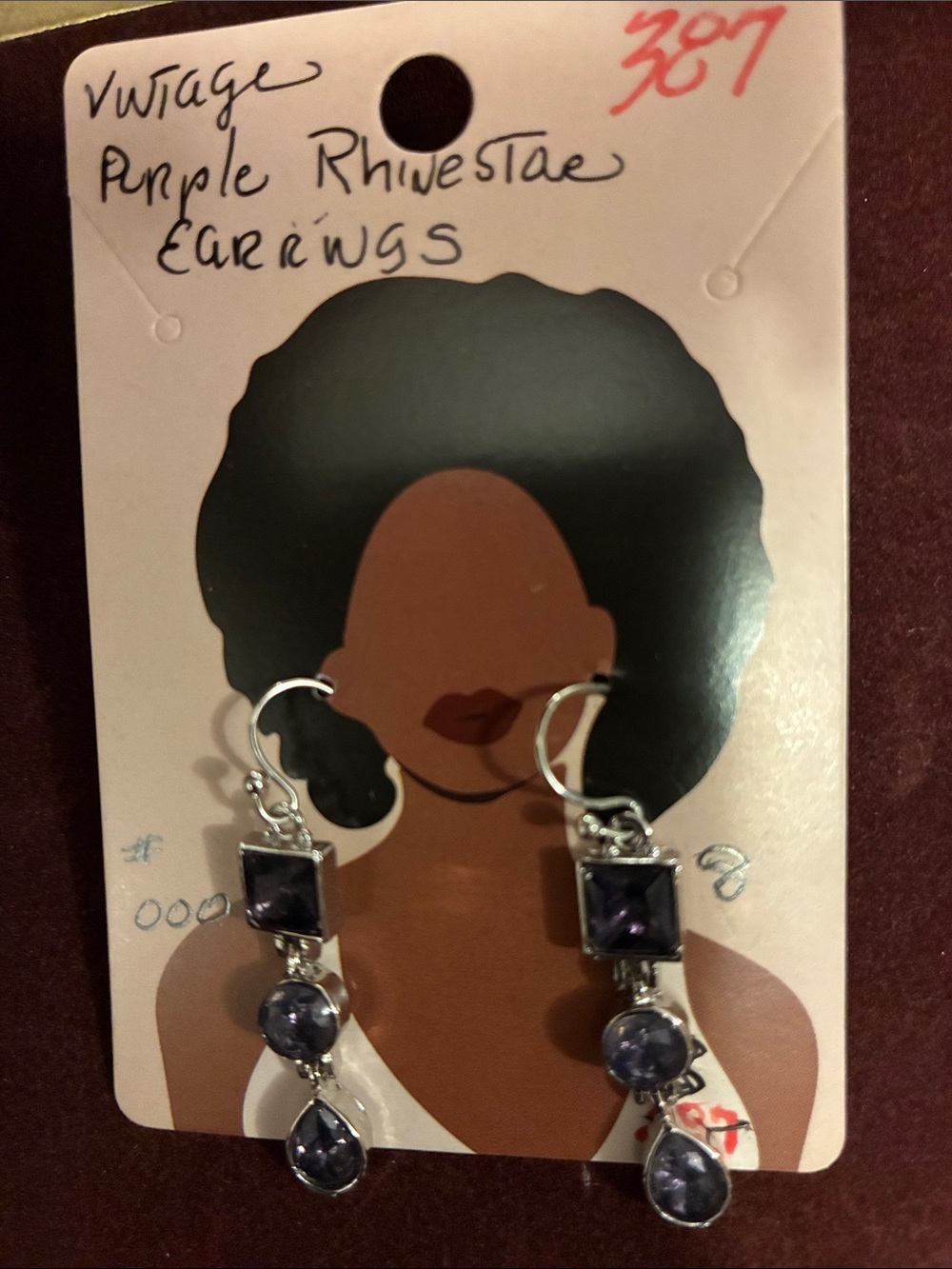 Vintage Purple Rhinestone Drop Earrings